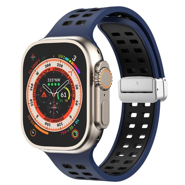 Breathable Magnetic Sports Watch Band Deep Blue Black/ Silver / 38mm, 40mm & 41mm DP2303155S02