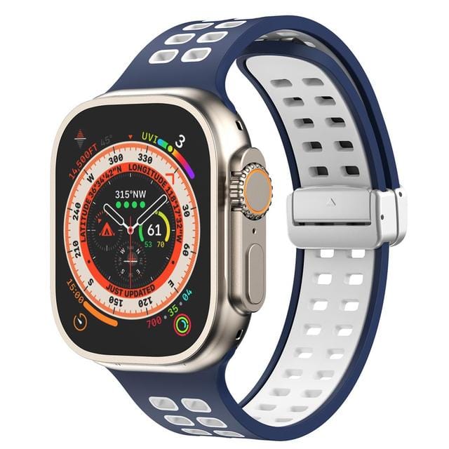 Breathable Magnetic Sports Watch Band Deep Blue White/ Silver / 38mm, 40mm & 41mm DP2303155S07