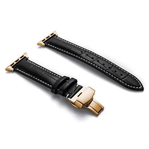 Soft Leather Watch Band Black / White / 38mm, 40mm & 41mm / Gold DP181107DS04