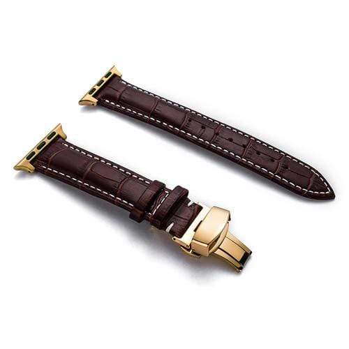 Soft Leather Watch Band Dark Brown / White / 38mm, 40mm & 41mm / Gold DP181107DS05