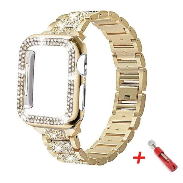 Diamond Watch Band With Case + FREE Band Adjuster Tool Gold / 38mm DP180301S03+T+DP191102S03