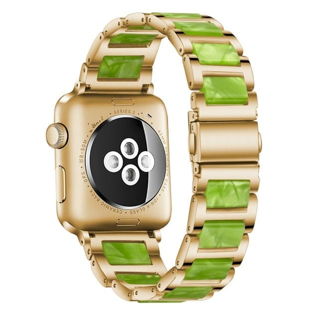Marbled Resin Stainless Steel Watch Band Gold Green / 38mm, 40mm & 41mm DP0211251S09