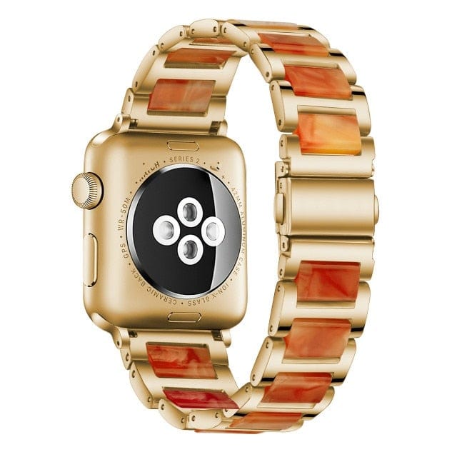 Marbled Resin Stainless Steel Watch Band Gold Orange / 38mm, 40mm & 41mm DP0211251S04