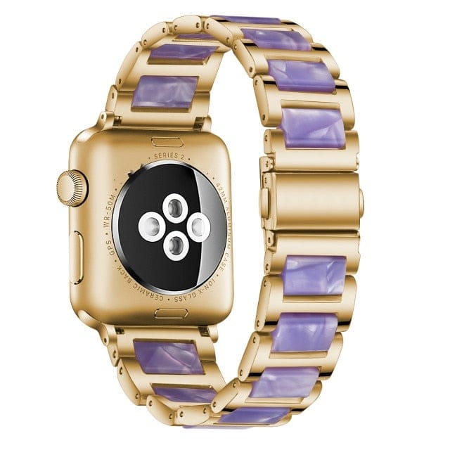 Marbled Resin Stainless Steel Watch Band Gold Purple / 38mm, 40mm & 41mm DP0211251S06