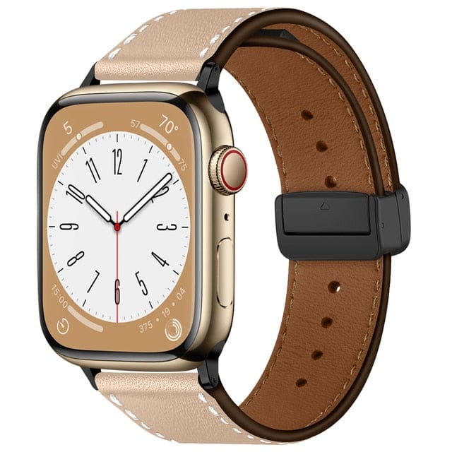 Magnetic Buckle Leather Watch Band Khaki / 38mm, 40mm & 41mm DP2301041S04