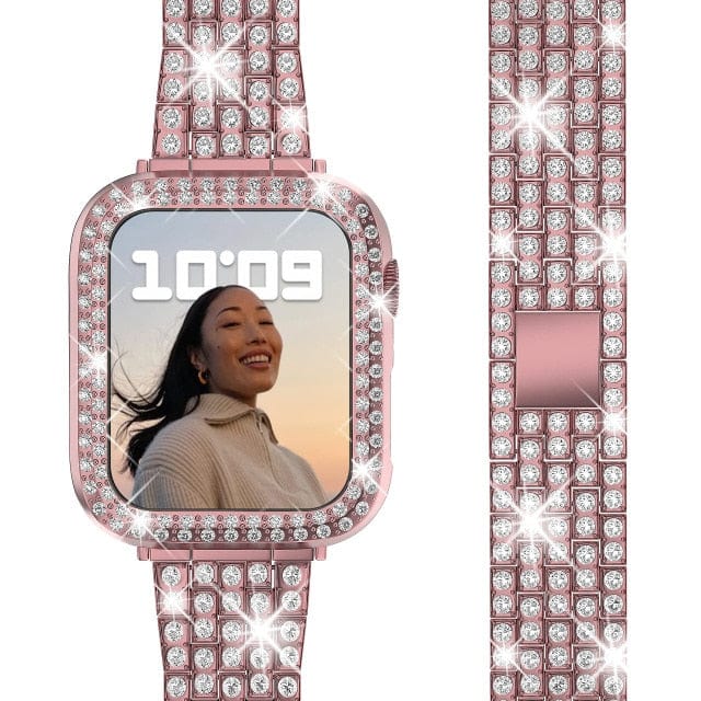 Rhinestone Stainless Steel Watch Band With Case Pink Gold / 38mm DX21120101SQ04+DP021062AS05&DX0921100
