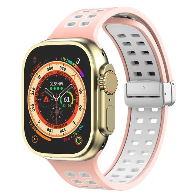 Breathable Magnetic Sports Watch Band Pink White/ Silver / 38mm, 40mm & 41mm DP2303155S12