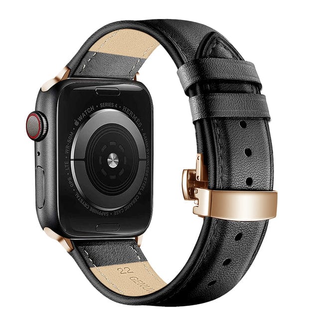 Butterfly Leather Watch Band Black / Rose Gold Buckle / 38mm, 40mm & 41mm DP2205112fS02