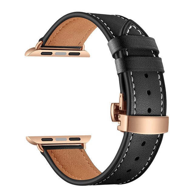 Leather Watch Band Black & Rose Gold Buckle / 38mm, 40mm & 41mm DP2205112cS03