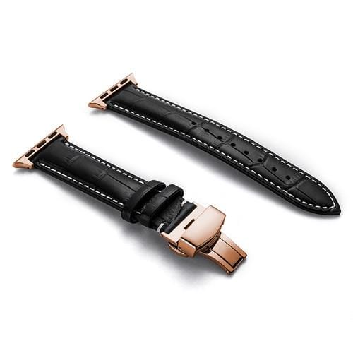 Soft Leather Watch Band Black / White / 38mm, 40mm & 41mm / Rose Gold DP181107BS04