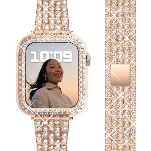 Rhinestone Stainless Steel Watch Band With Case Rose Gold / 38mm DX21120101SQ03+DP021062AS04&DX0921100