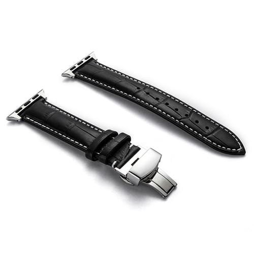 Soft Leather Watch Band Black / White / 38mm, 40mm & 41mm / Silver DP181107AS04