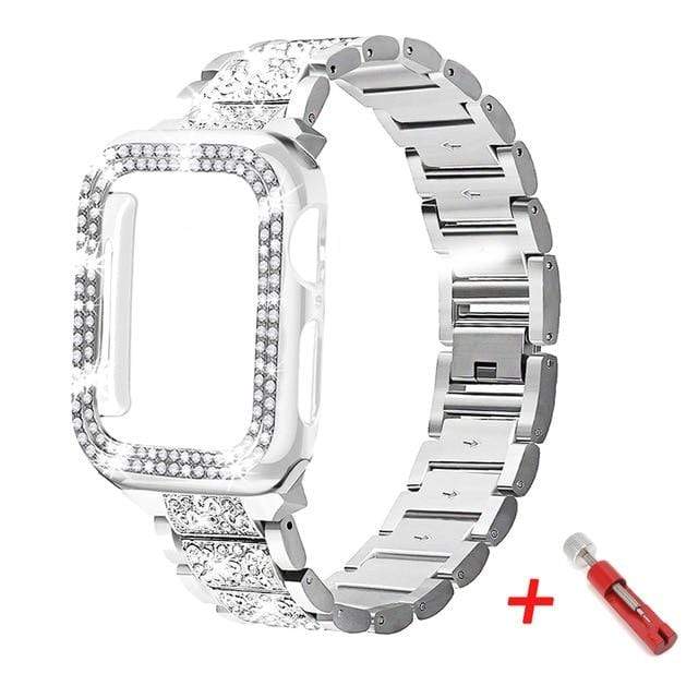 Diamond Watch Band With Case + FREE Band Adjuster Tool Silver / 38mm DP180301S01+T+DP191102S02