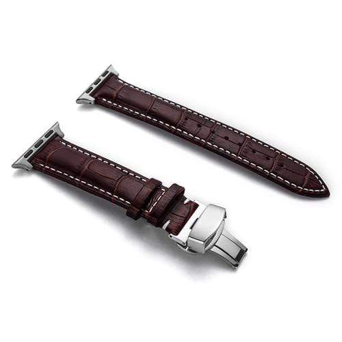 Soft Leather Watch Band Dark Brown / White / 38mm, 40mm & 41mm / Silver DP181107AS05