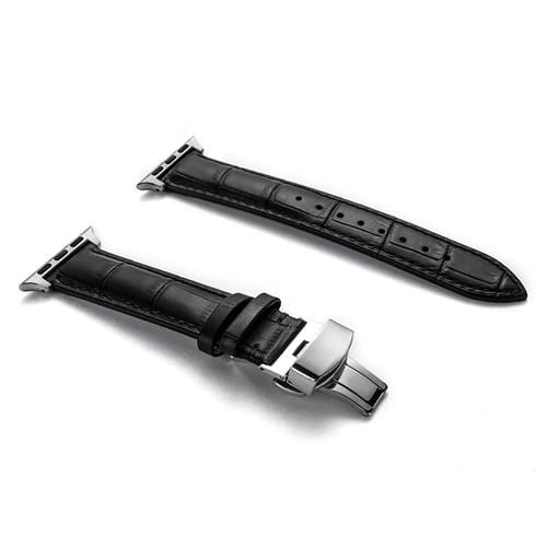 Soft Leather Watch Band Black / 38mm, 40mm & 41mm / Silver DP181107AS02