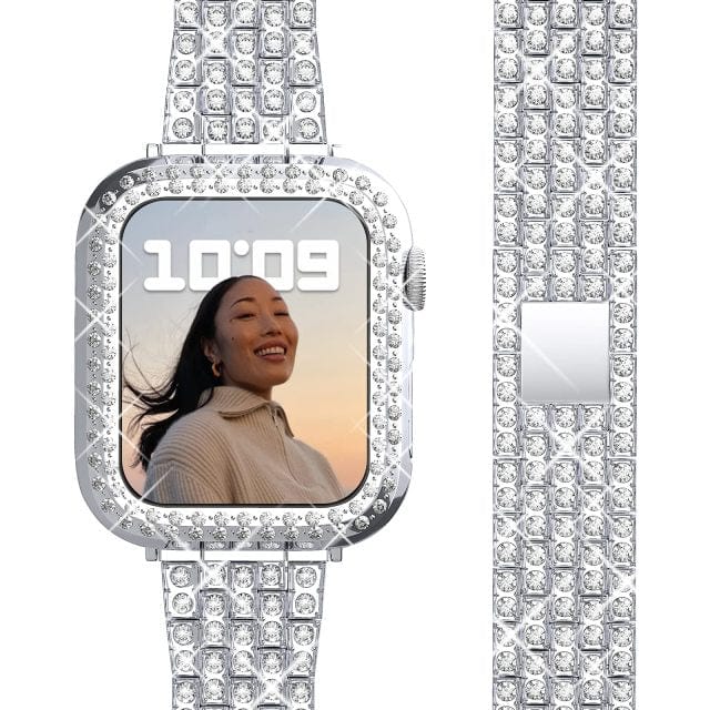 Rhinestone Stainless Steel Watch Band With Case Silver / 38mm DX21120101SQ01+DP021062AS02&DX0921100