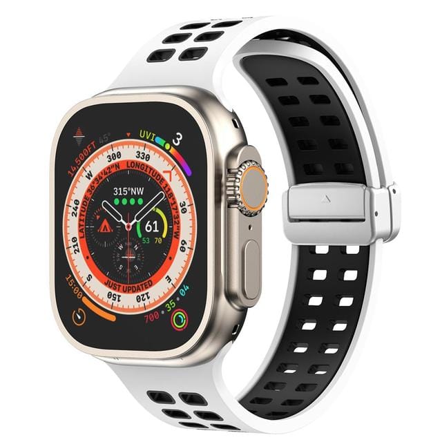 Breathable Magnetic Sports Watch Band White Black/ Silver / 38mm, 40mm & 41mm DP2303155S11
