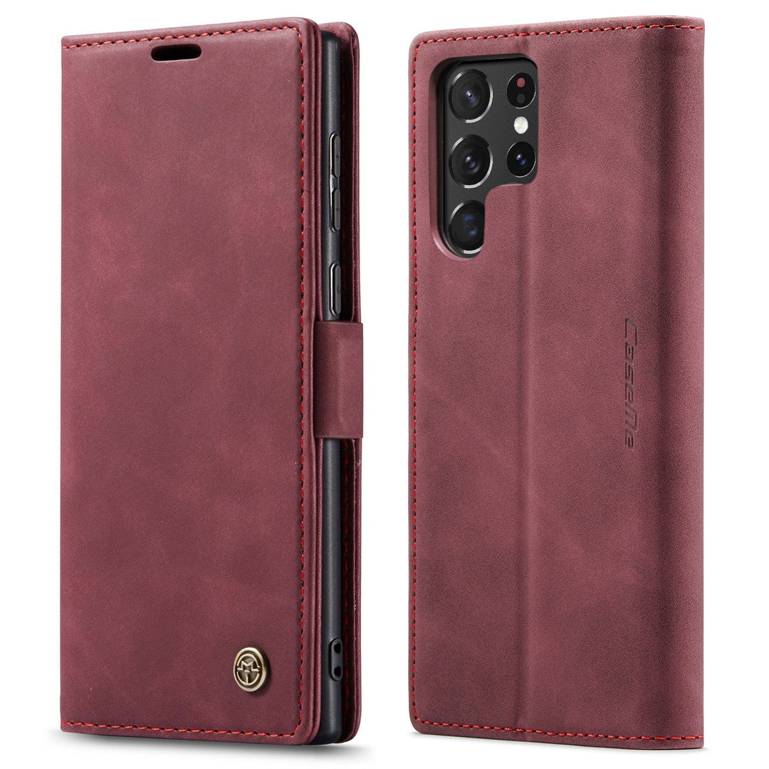 Slim Magnetic Leather Case For Samsung Galaxy Galaxy S23 / Red CM20230201-C-03-for Galaxy S23-Wine